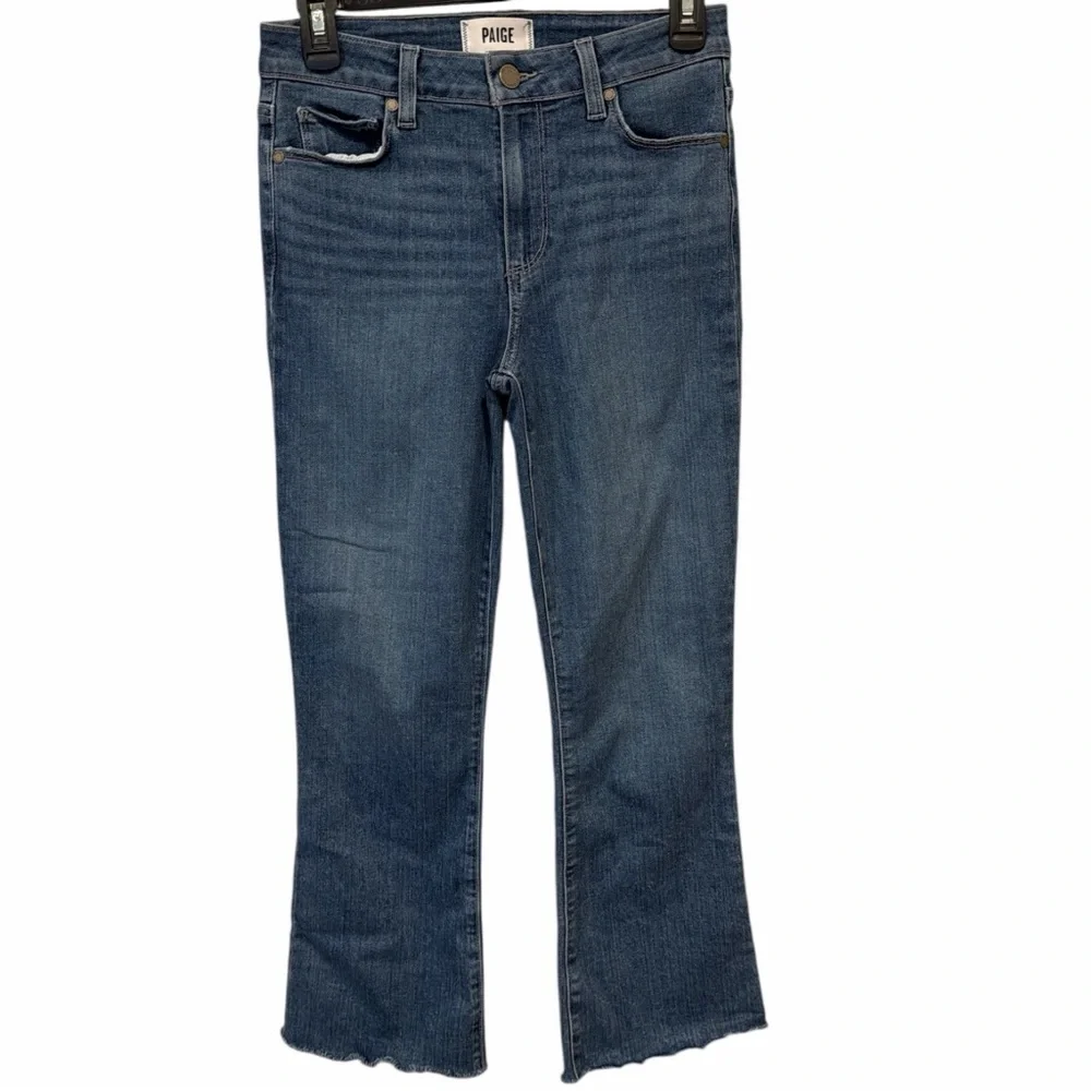 PAIGE Rory Crop Flare Jeans 26 Zaylee Wash High Rise Raw Hem Blue